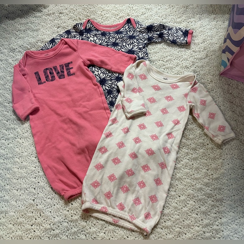 Set of Three Baby Gowns in Pink and White